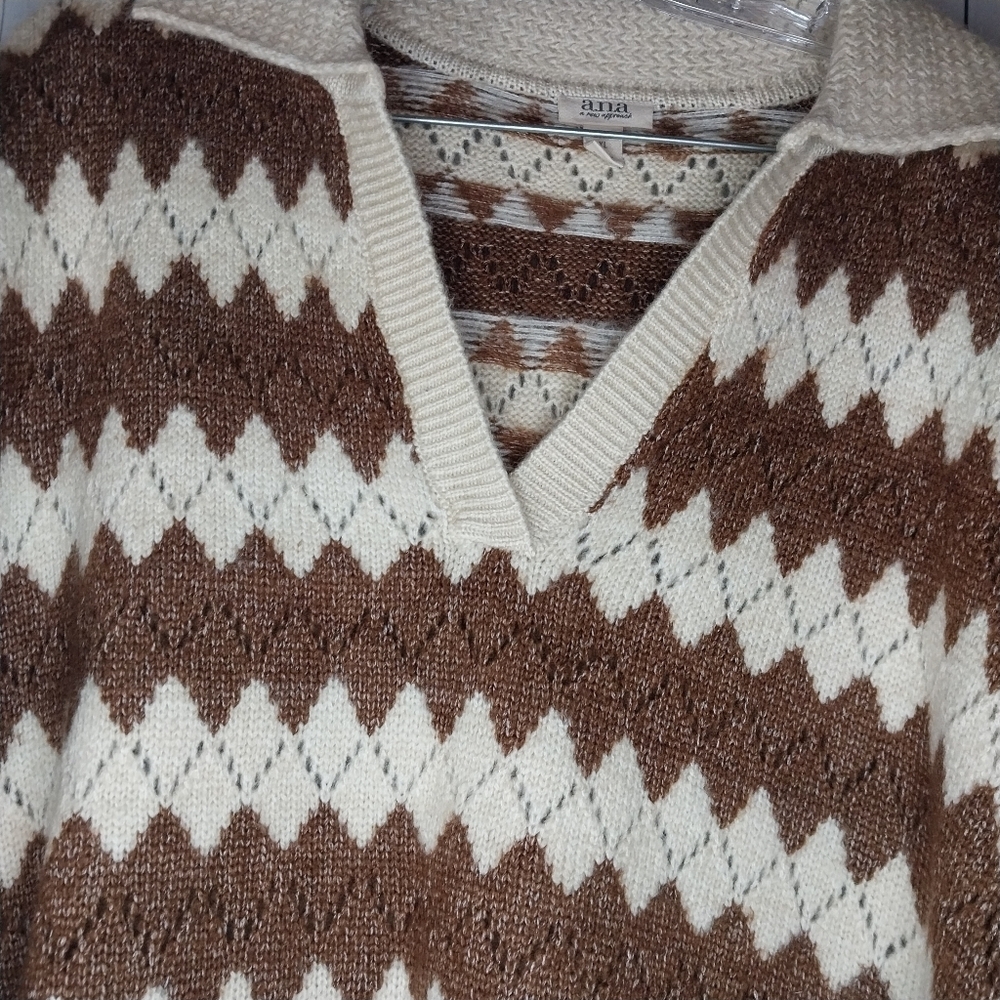 a.n.a a New Approach V-Neck Sweater in Cream and Brown Size XL NWT - Picture 10 of 15